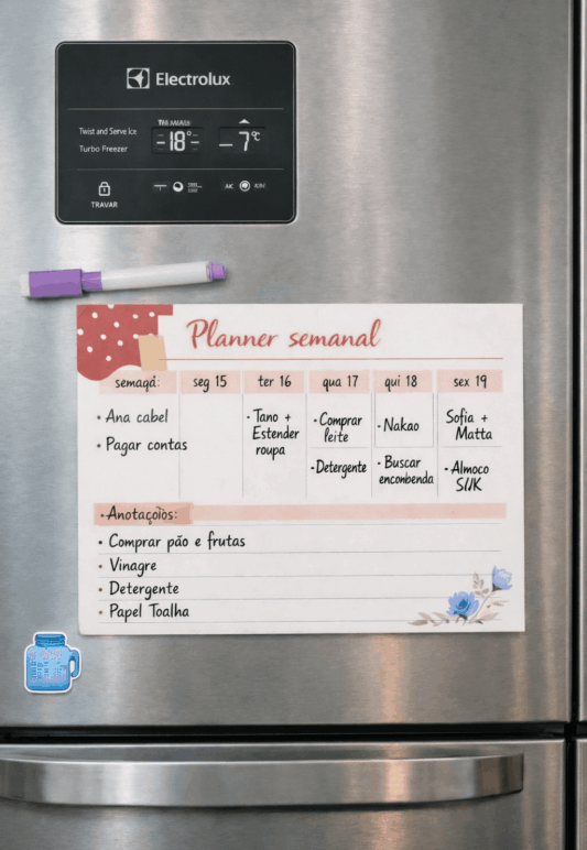Planner de Geladeira Magnético com Caneta: Organização Prof.